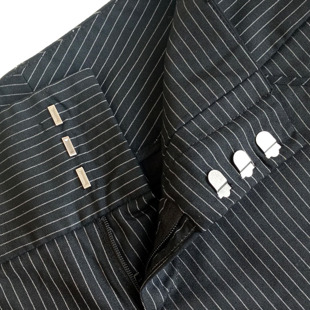 Alice+Olivia Black Pinstripe Low Rise Wide Leg Capri Cropped Wool Blend Pants 4 - Picture 6 of 15